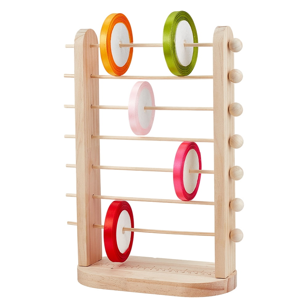 7-Tier Wooden Ribbon Organizer Rack Spool Holder Storage Ribbons Storage Stands Thread Organizer Holder Crochet Roll Display Shelf