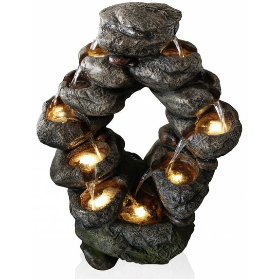 7-Tiered Cascading Rock Fountain with LED Lights