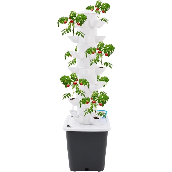 7 Tiers 35 Holes Plants Hydroponic Tower, Hydroponics Growing System Tower, Vertical Planter Germination Kit for Herbs Vegetables Fruits Peppers Strawberries, Grey