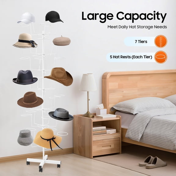 7 Tiers 64.96 in Hat & Cap Rotating Display Rack Stand Spinner Floor Holder for Store, Office, Home