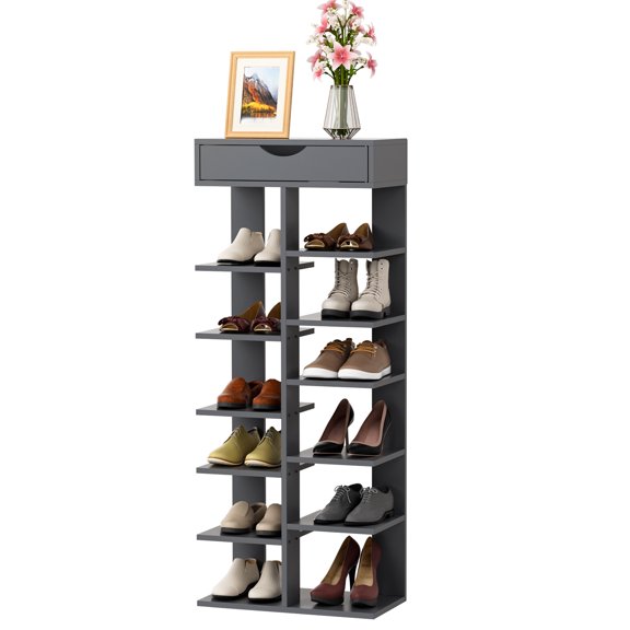 7 Tiers Double Row Shoe Rack,Shoe Organizer Shelf,Free Standing Tall Shoe Rack for Hallway,Entryway,Closet,Living Room,Small Spaces