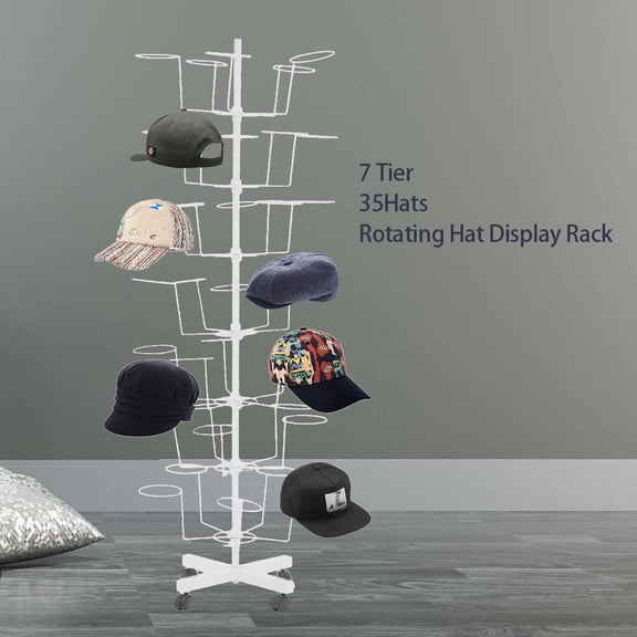 7 Tiers Hat Cap Display Retail Hat Cap Rack Rotating Spinner Metal white Stand 7Tiers Hat/Cap Display Hat Cap Rack Rotating Spinner Metal Stand Floor Rotating Hat Display Rack