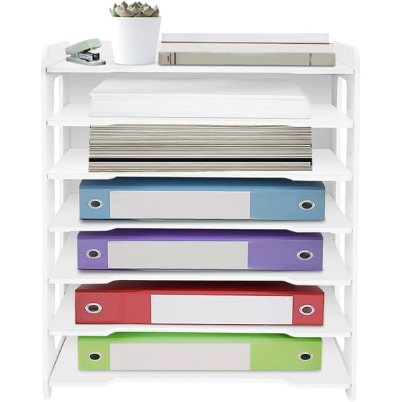 7 Tiers Office Desk Desktop OrganizersLetter Tray Paper Sorter HolderFile Document Rack Shelf Literature Organizer Rack for Home Office School Classroom SuppliesWhite