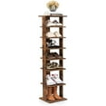 thumbnail image 1 of 7-Tiers Shoe Rack, Tall Vertical Shoe Storage with Removable Shelves & Anti-toppling Device, Slim Corner Shoe Shelf Organizer for Entryway, Closet, Small Space (Rustic Brown), 1 of 17