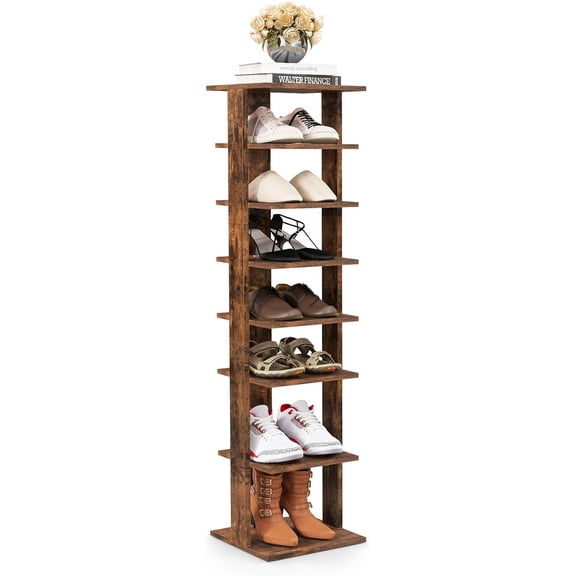 7-Tiers Shoe Rack, Tall Vertical Shoe Storage with Removable Shelves & Anti-toppling Device, Slim Corner Shoe Shelf Organizer for Entryway, Closet, Small Space (Rustic Brown)