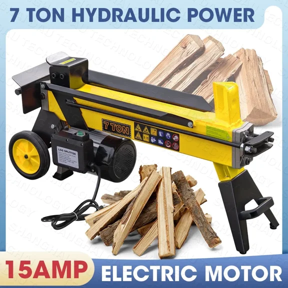 7 Ton Electric Log Splitter, Portable Hydraulic Firewood Splitting with 15Amp Motor for Home Heating & Outdoor Use, Compact Horizontal Power Wood Splitters Machine for Backyard, Garage or Cabin
