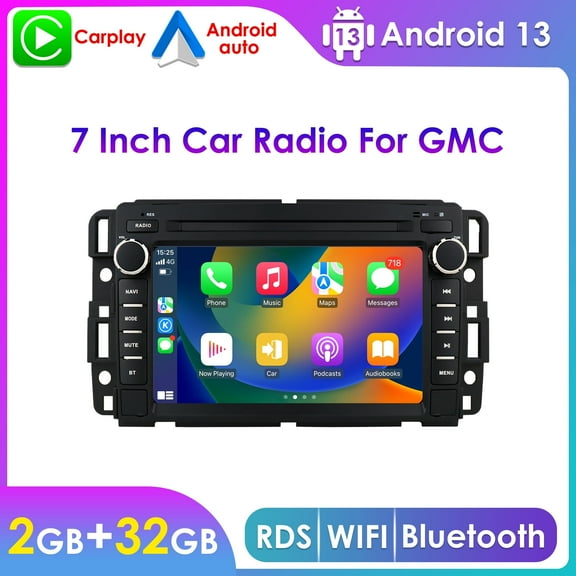 7" Touch Screen Android 13 Bluetooth Apple Carplay 2+32GB Car Stereo Radio Head Unit GPS Navigation Player For Chevrolet Chevy Silverado Tahoe Traverse/ GMC Sierra 2007-2011/ Yukon Acadia 2007-2013