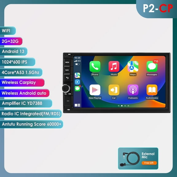 7" Touch Screen Android 13 Bluetooth Apple Carplay 2+32GB Wifi RDS Car Stereo Radio Multimedia Head Unit GPS Navigation Player