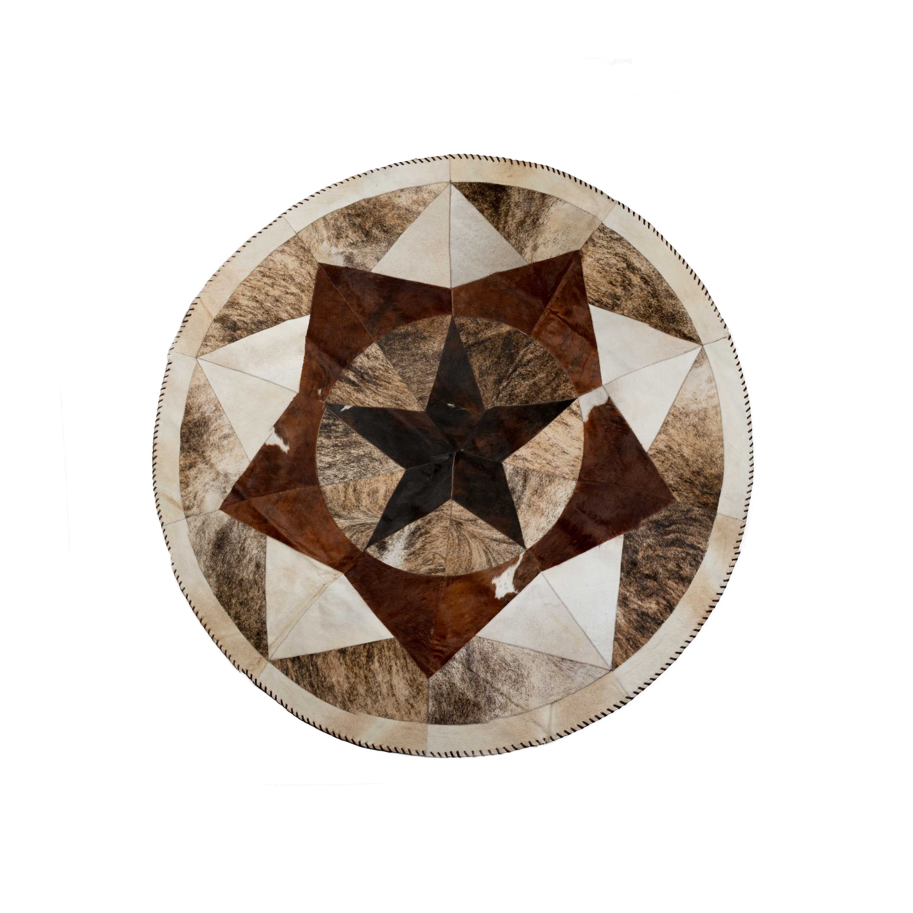 7" Tricolore Natural TriStar Stitch Round Cowhide Area Rugs