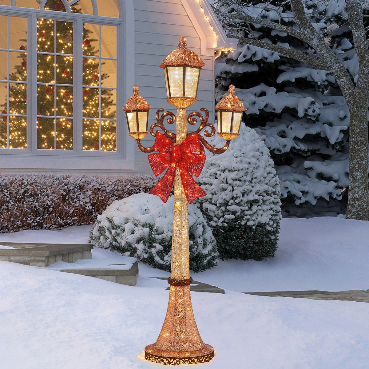 7’ Triple Lamp Post with LED Lights - Walmart.com