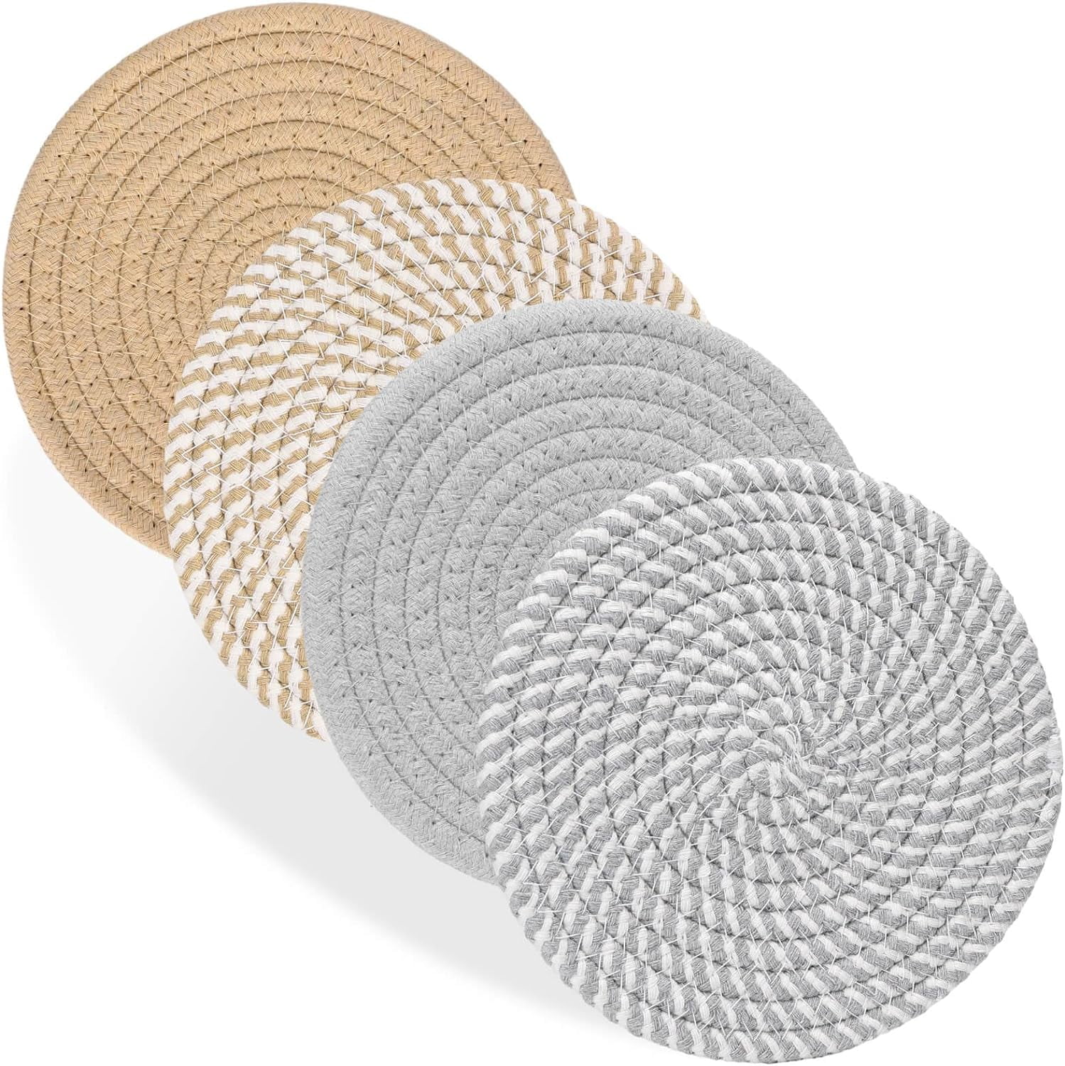 7" Trivets for Hot Dishes, Hot pots and Pans, 4 Pack Heat Resistant Cotton Pads, Pot Holders for Kitchen, Hot Plate Mats for Kitchen Countertops, Table, Home Essentials, Farmhouse Decor