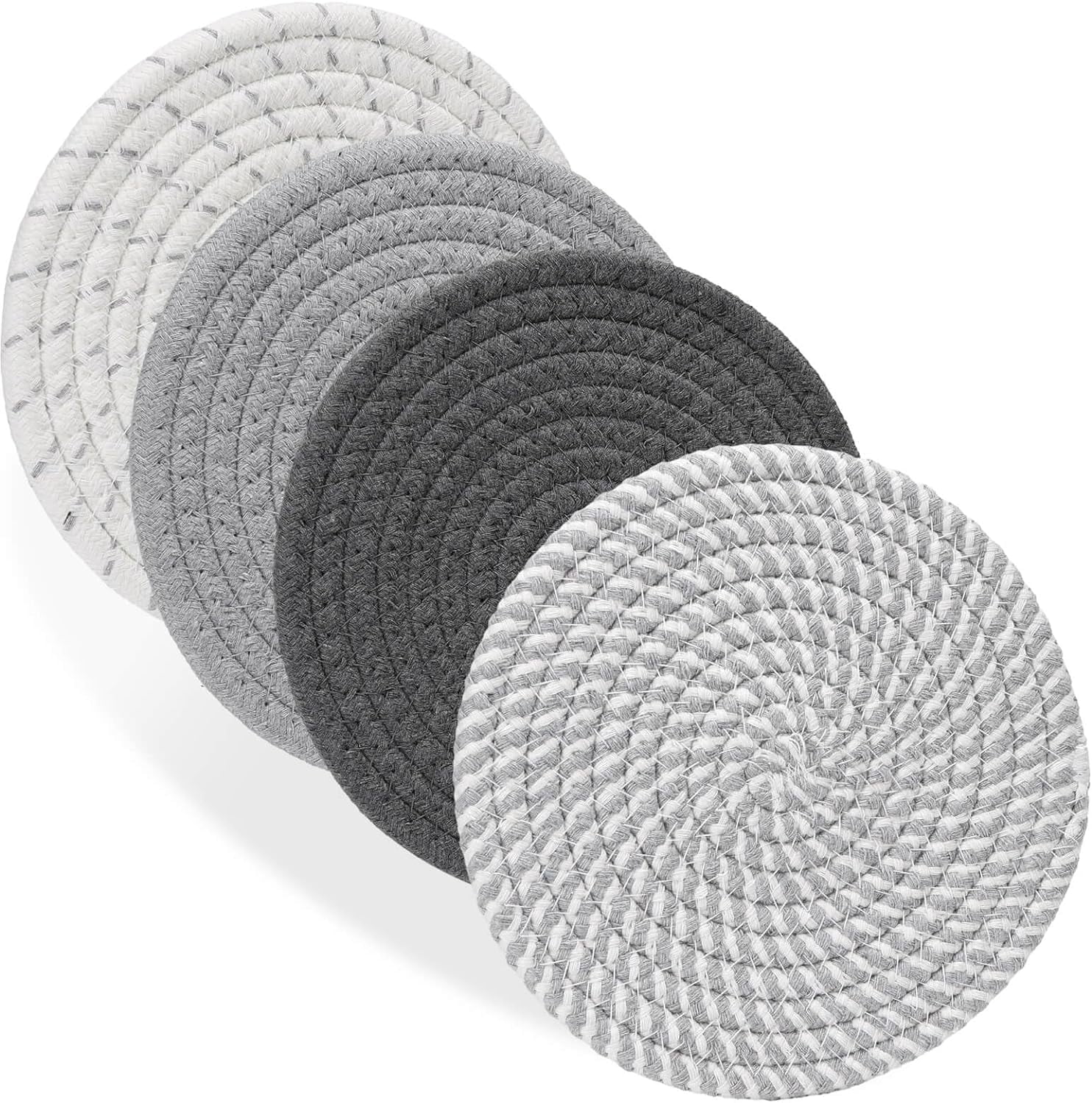 7" Gray and White Cotton Heat Resistant Trivets Set