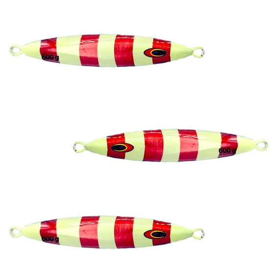 7" Tuna Jig 600g,3 Pcs Rainbow Zebra Glow Fishing Lures, Ideal for Tuna & Saltwater Fishing