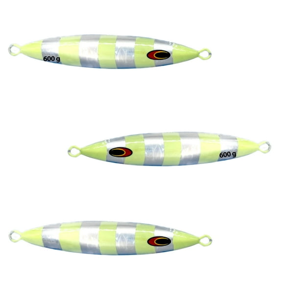 7" Tuna Jig 600g,3 Pcs Silver Zebra Glow Saltwater Fishing Lures, Fishing Gear & Tackle, Tuna Fishing Jig