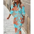 thumbnail image 1 of 7# Turquoise And Orange Floral Print Wrap Shirt Dress With Tie Waist Mid-Length, 1 of 8