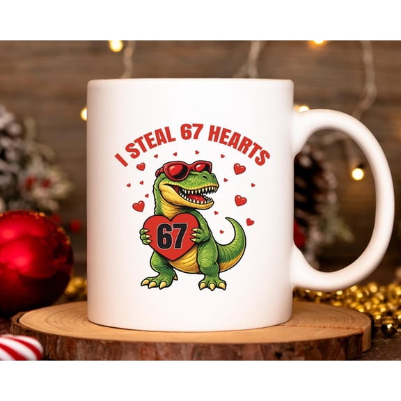 7 VaL1entines Day Mug, I Steal 67 Hear Meme Coffee Cup, Funny Viral Six Seven Mug, T1EEn VaL1entine Gift