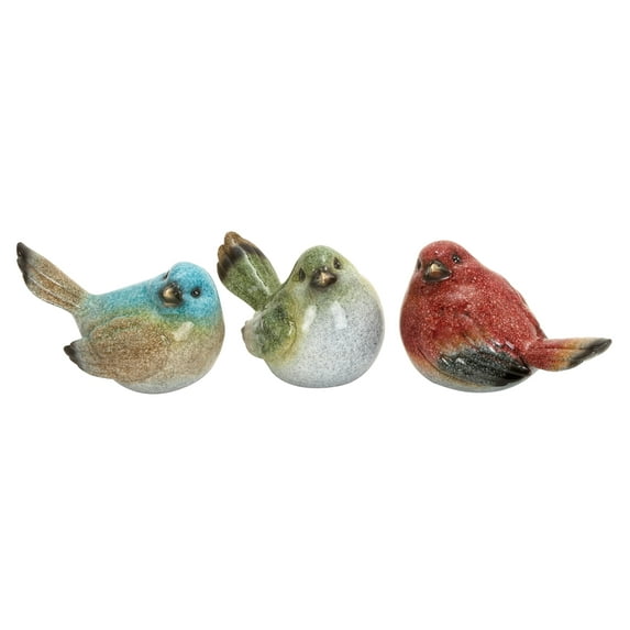 7"W, 6"H Multi Colored Polystone Bird Sculpture, by DecMode (3 Count)