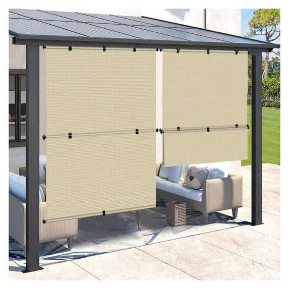 7'W x 14'L Patio Shades Outdoor Shades Blinds Foldable for Deck Yard Porch Balcony Backyard(Beige)