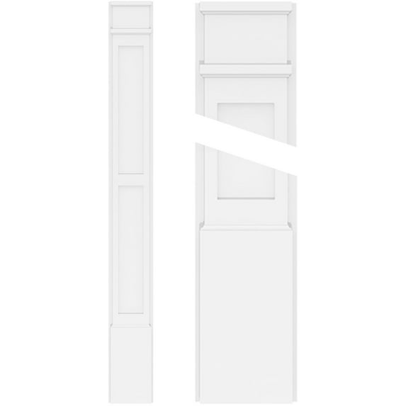 7"W x 82"H x 2"P Two Equal Flat Panel PVC Pilaster w/Decorative Capital & Base (Pair)