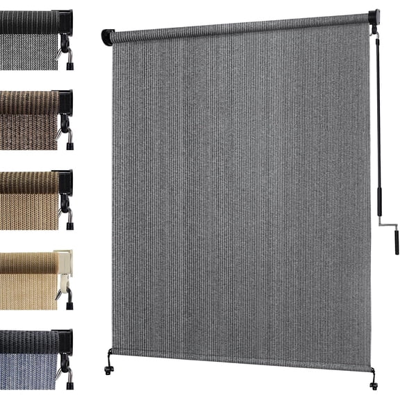 7'(W) x8'(H) Light Grey Outdoor Roller Shade - Cordless Exterior Roll Up Sun Shade for Patio, Pergola, Front Porch, Gazebo - Outdoor Blinds Screens for Patio