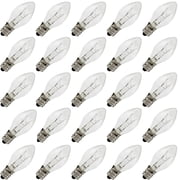 7 Watt, C7 Night Light Bulb, Longer Life 130 Volt, Clear, E12 Candelabra Base, Candle Lamp Replacement Bulbs, Incandescent Light Bulb, 25 Pack