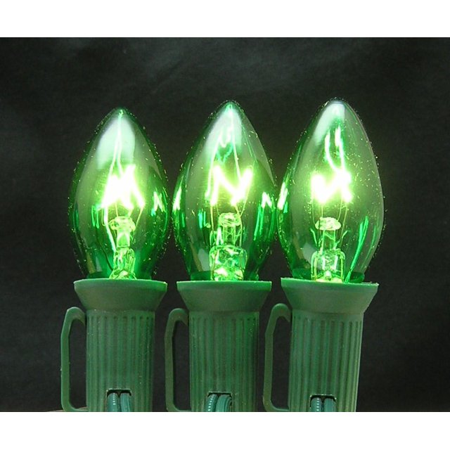 7 Watt C7 Transparent Outdoor Twinkle Or Blinking Replacement Christmas Bulbs, 25 Pack (Green
