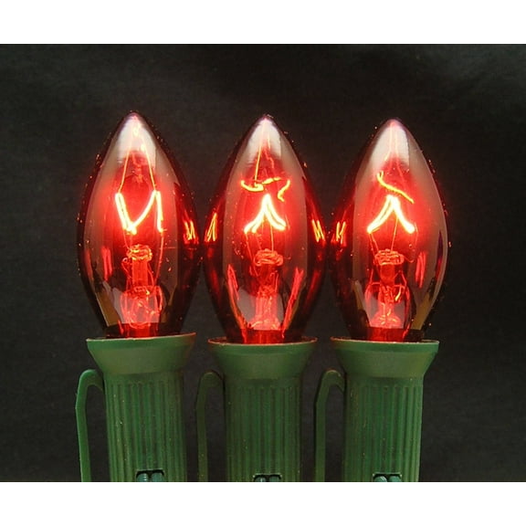 7 Watt C7 Transparent Outdoor Twinkle or Blinking Replacement Christmas Bulbs, 25 Pack (Red)