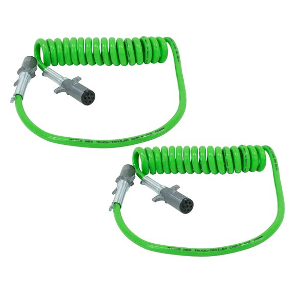 7-Way ABS Coiled Cable 15 Ft (Green) Trailer Electrical Power Cord (15' (Green) 48" x 12" (2 Pack))