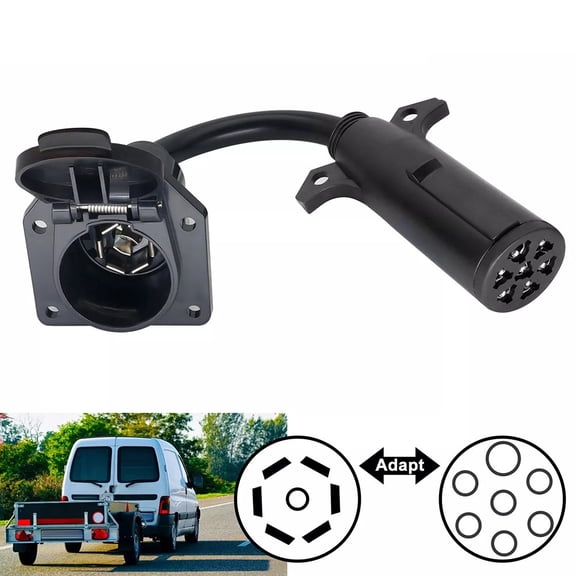 7-Way Round Pin Truck to 7-Way Blade RV Trailer Adapter Wiring Plug Converter
