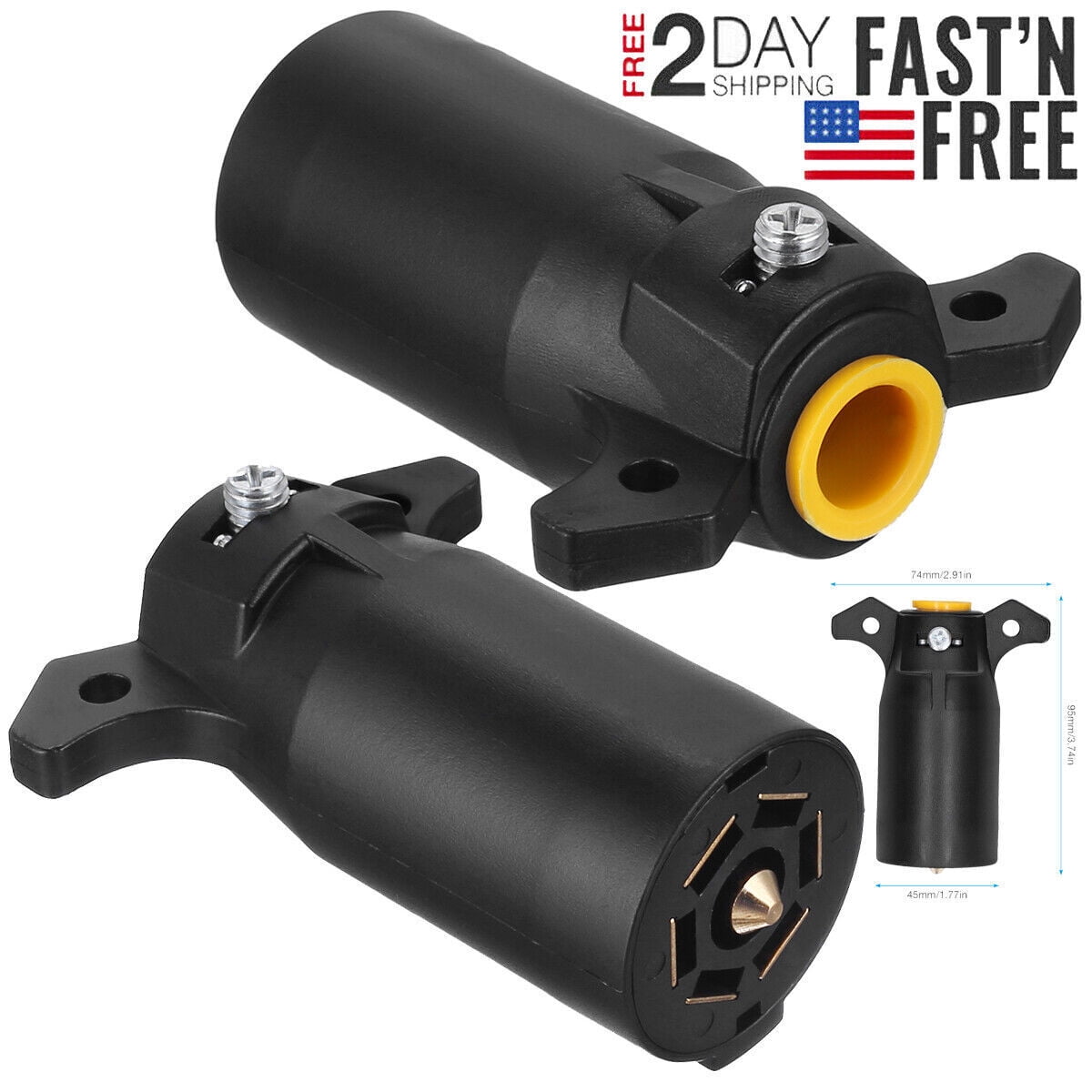 7 Way Round RV Style Trailer Light Plug Connector Replacement End Blade Pin