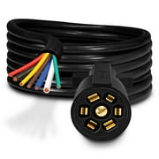7-Way Trailer Light Wiring Plug Extension Cable Double-Prong 10-14 AWG Copper Terminals/Wires 7-Wire Inline Trailer Cord - 16ft