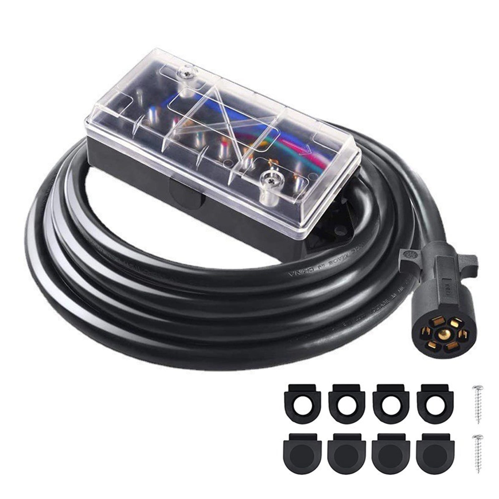 7 Way Trailer Plug with 7 Gang Junction Box Kit, 8 FT Waterproof Heavy