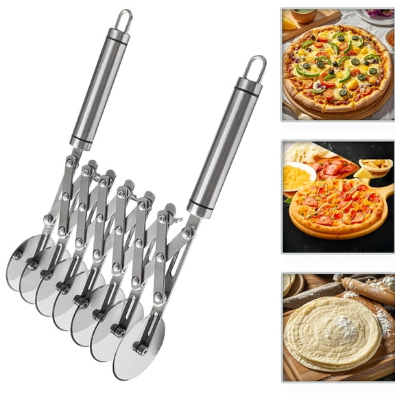 7 Wheel Pastry Cutter Pizza Cutter with Stainless Steel Double Cutter Multi-Round Pastry Knife,Pasta Making Tool with Adjustable Dough Cutter,For Brownie, Noodle Cutter, Pie Lettuce