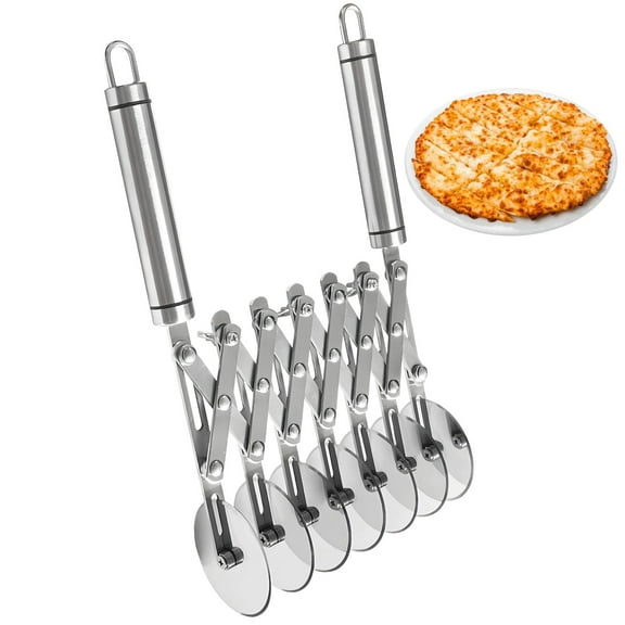 7 Wheels Adjustable Pastry Cutter, Stainless Steel Pizza Roller Cutter, Foldable Multi-Round Pie Lattice Cutter, Baking Pizza Slicer Tool with Handles, Expandable Pasta Roller Cutter Tool