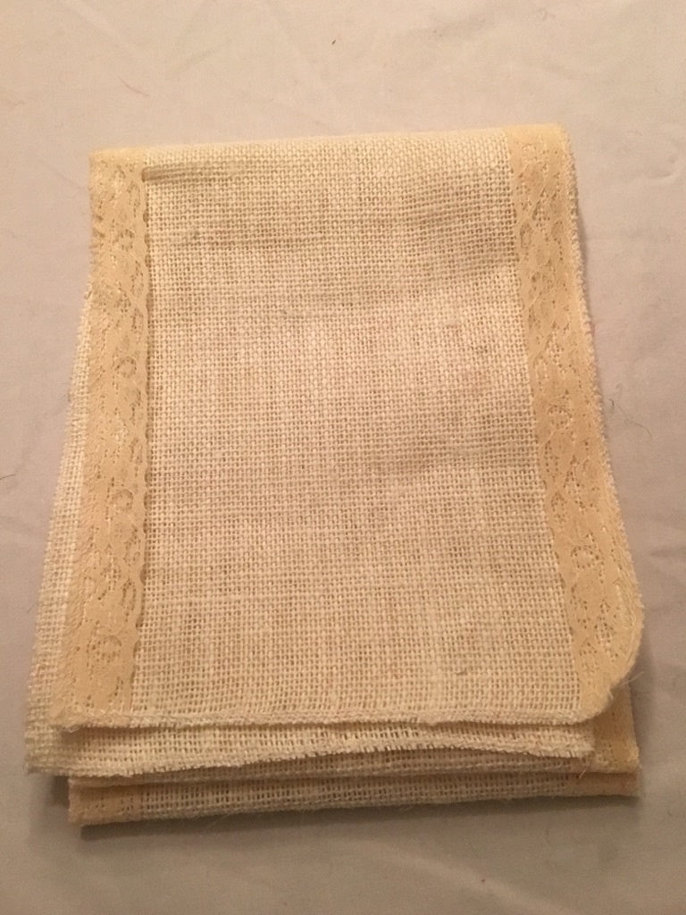 7 White Burlap Ribbon With Ivory Floral Lace 6 Foot Length-,