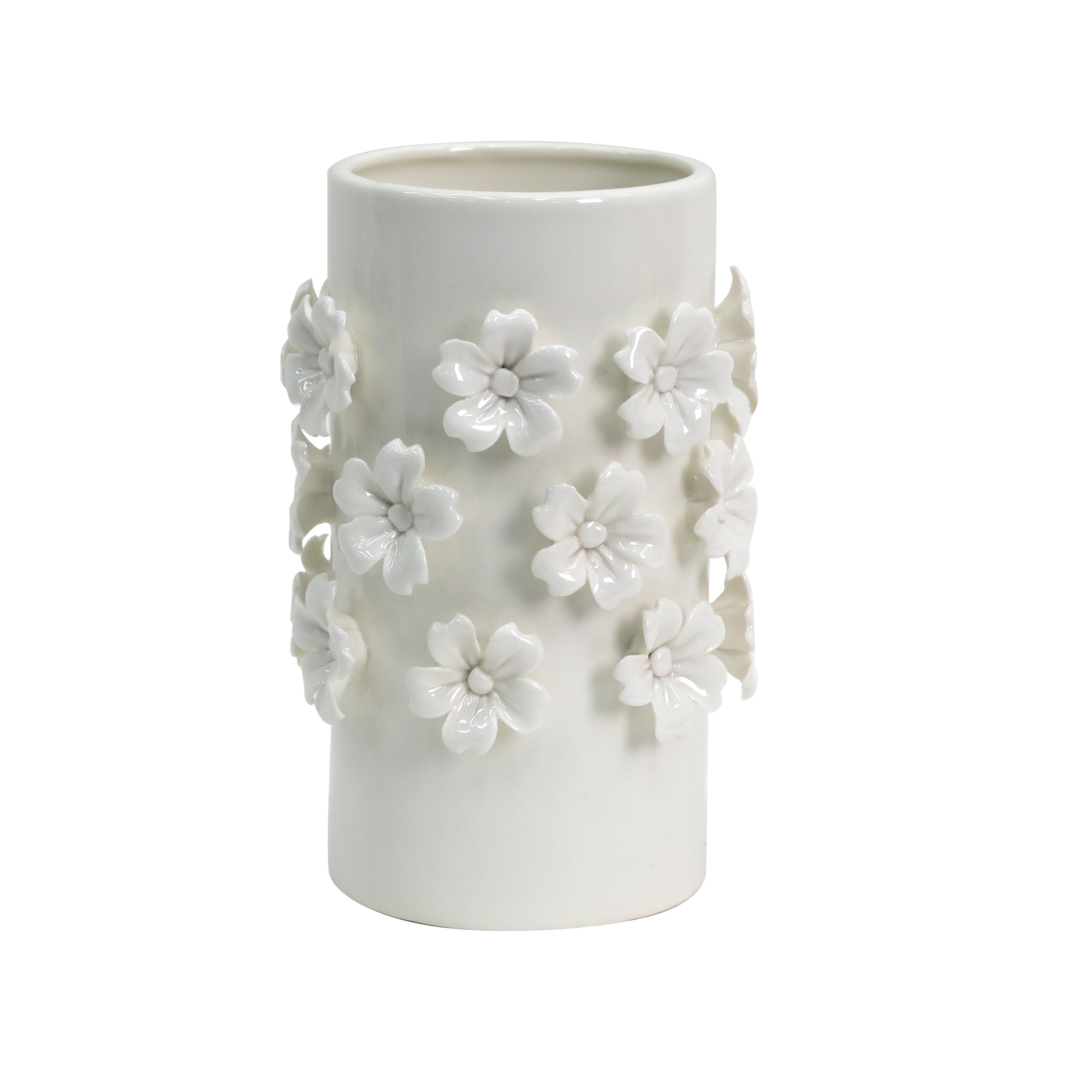 7" White Ceramic Vase with Decorative Floral Bouquet