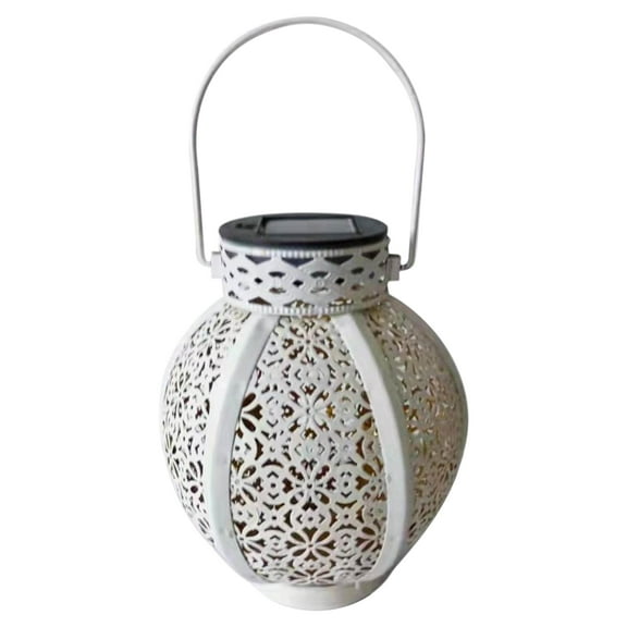 7" White Integrated Floral Pattern Outdoor Solar Lantern with Handle