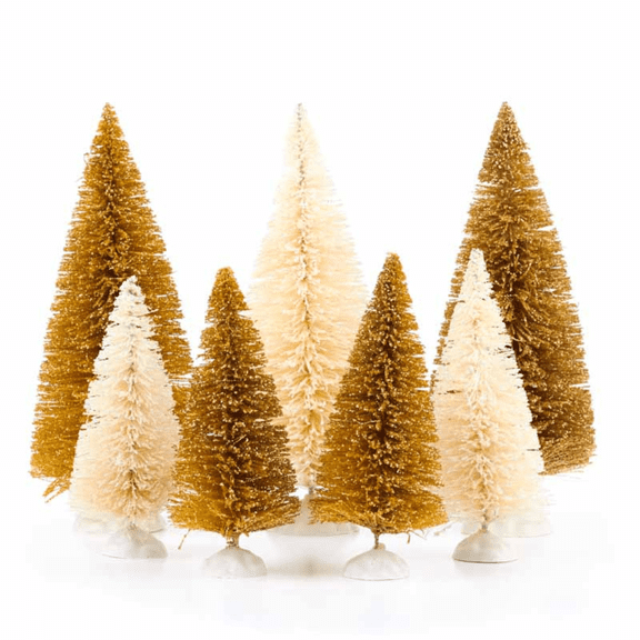 7 White and Gold Glittered Bottle Brush Trees - Holiday Displays and Decor - Factory Direct Craft