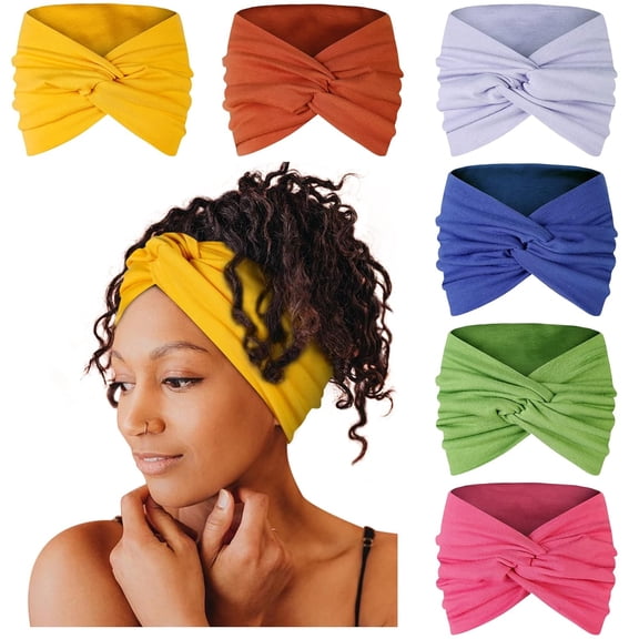 7'' Wide Headbands for Women, Extra Large Turban Headband Boho Hairband Cloth Thick Head Bands Hair Accessories, 6 Pack