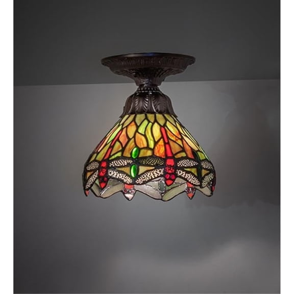 7" Wide Tiffany Hanginghead Dragonfly Flushmount