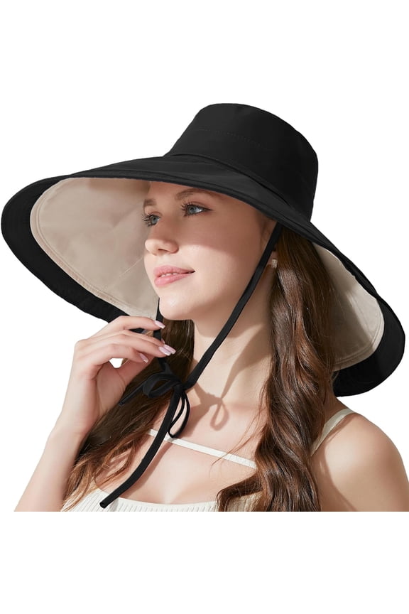 7" Women's Wide Brim Sun Hat, Large Foldable UV Protective Sun Hat, can be Worn on Both Sides