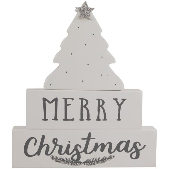 7" Wooden "Merry Christmas" Tabletop Block Decoration