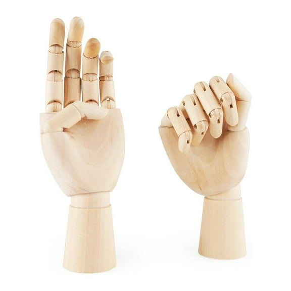 7" Wooden Sectioned Opposable Articulated Left/Right Hand Figure Manikin Hand Model for Drawing, Sketching, Painting (Left+Right Hand)