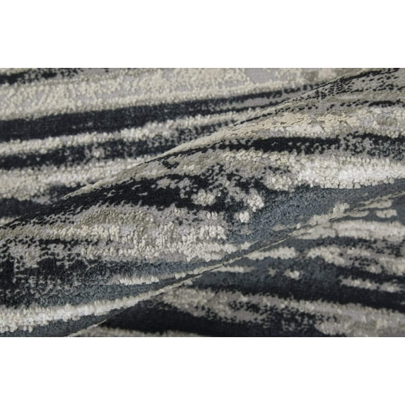 7' X 10' Black and Silver Geometric Power Loom Area Rug