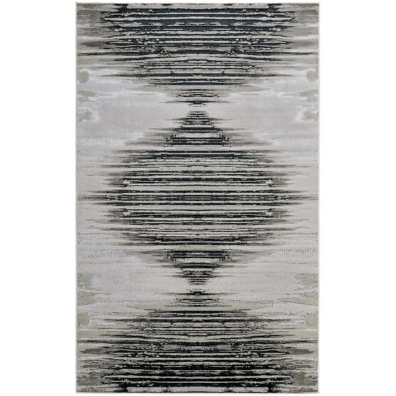 7' X 10' Black and Silver Geometric Power Loom Area Rug