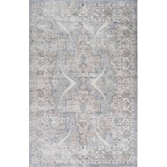 7' X 10' Blue and Gray Abstract Distressed Area Rug