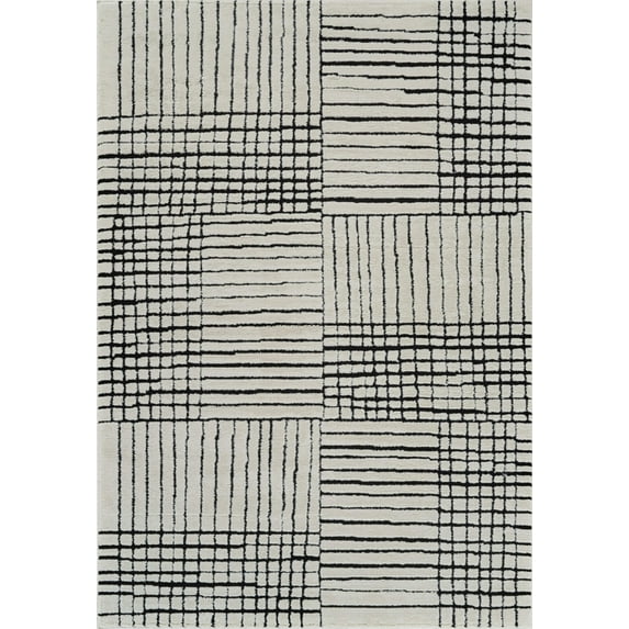 7' X 10' Cream and Black Abstract Distressed Area Rug