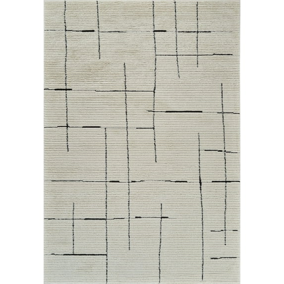 7' X 10' Cream and Green Abstract Distressed Area Rug