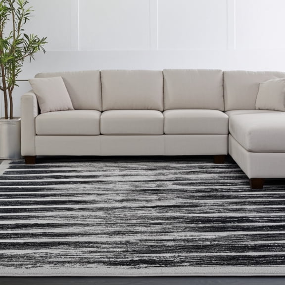 HomeRoots 616894 7 x 10 ft. Gray & Black Abstract Distressed Rectangle Area Rug