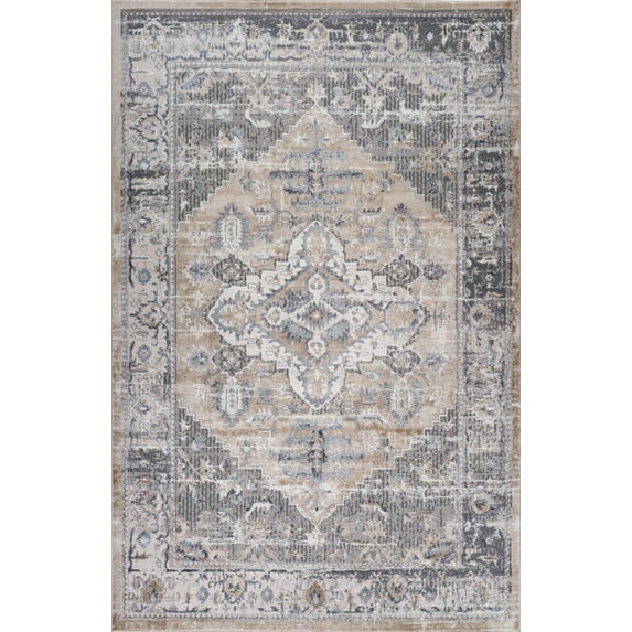 7' X 10' Gray and Brown Oriental Distressed Area Rug